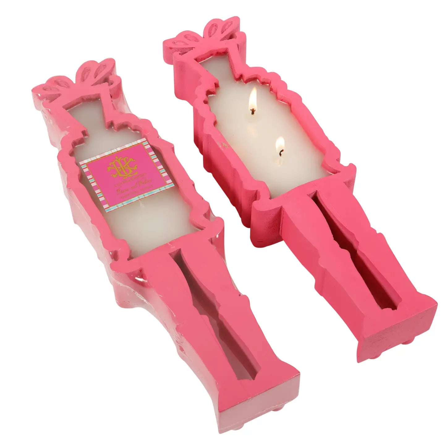 Berries and Balsam Pink Wooden Nutcracker Dough Bowl Candle