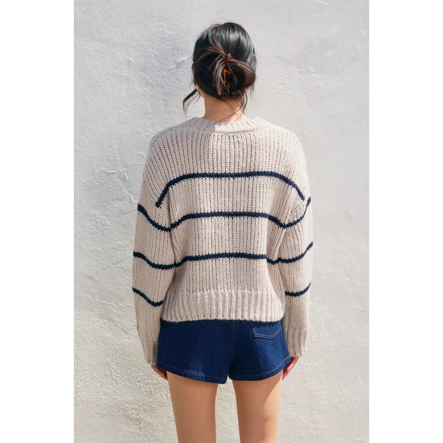 Fluffy Striped Button Down Cardigan