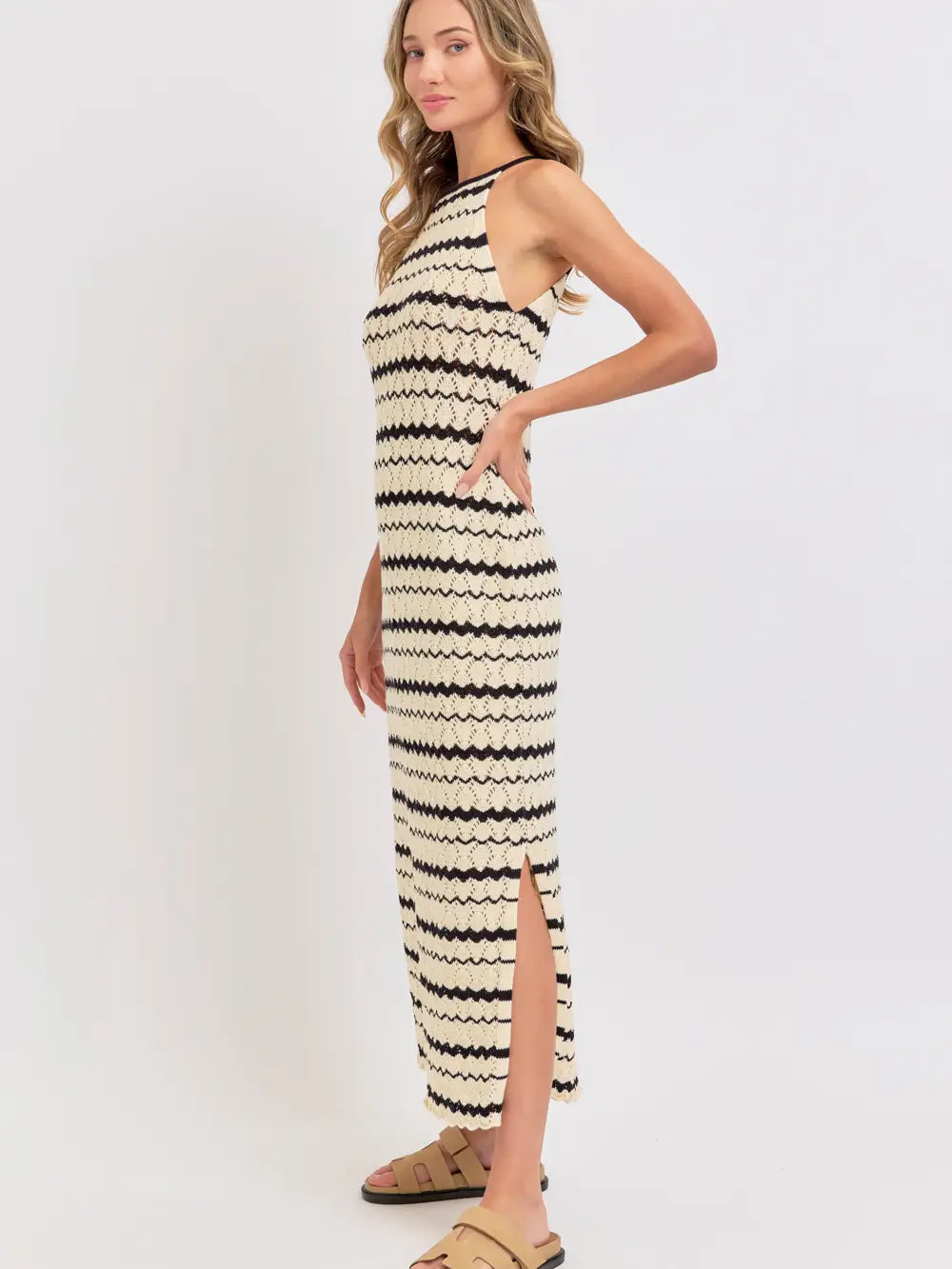 Halter Crochet Knit Maxi Dress