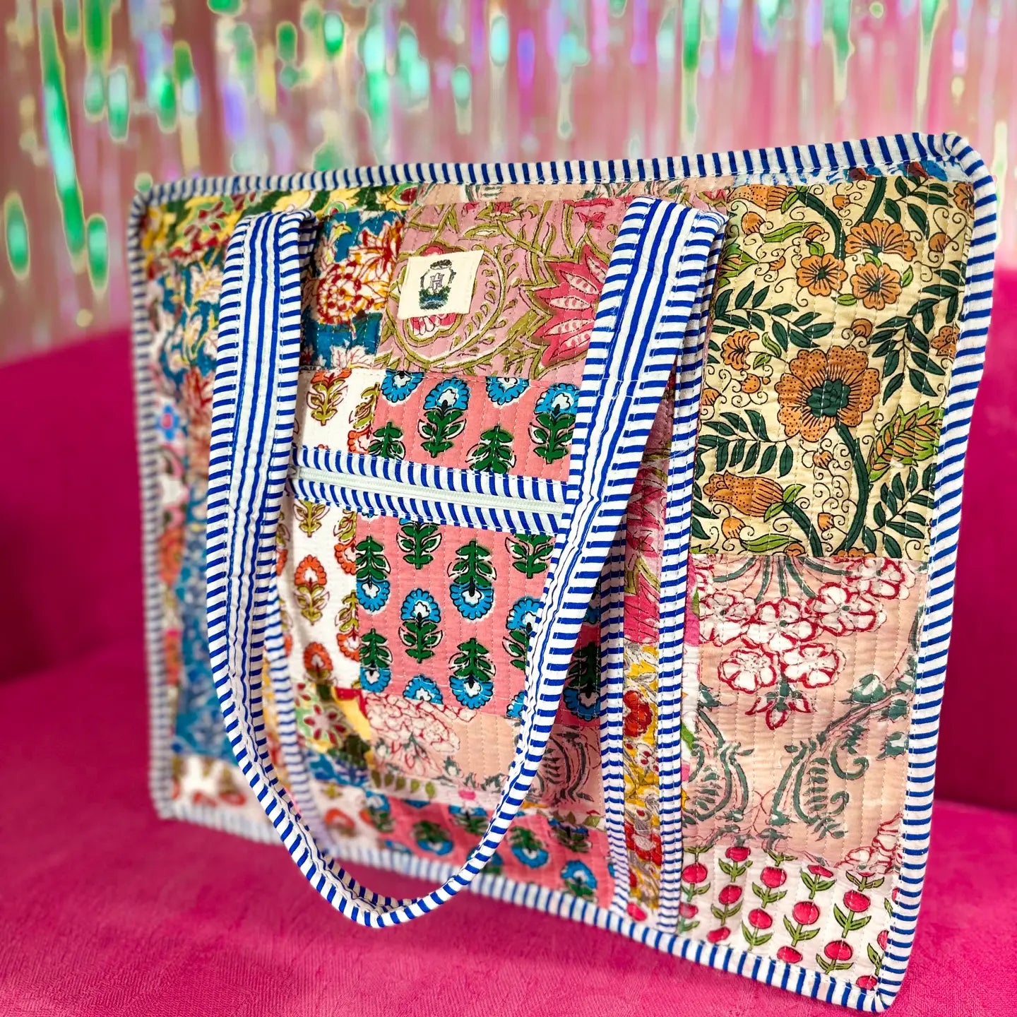 Wildflower Patch | Large Quilted Zipper Tote Bag