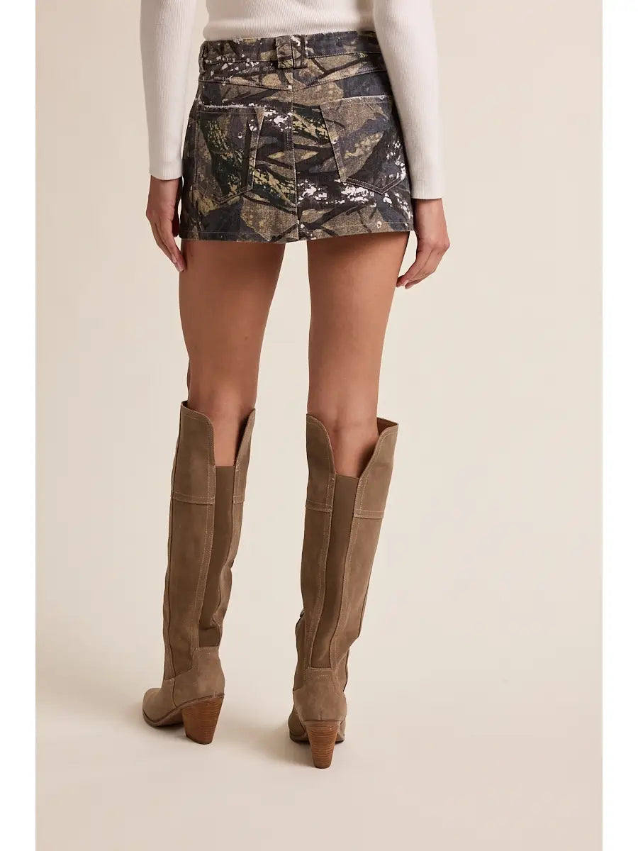 Camouflage Mid-Rise Belt Hoop Waist Mini Skort