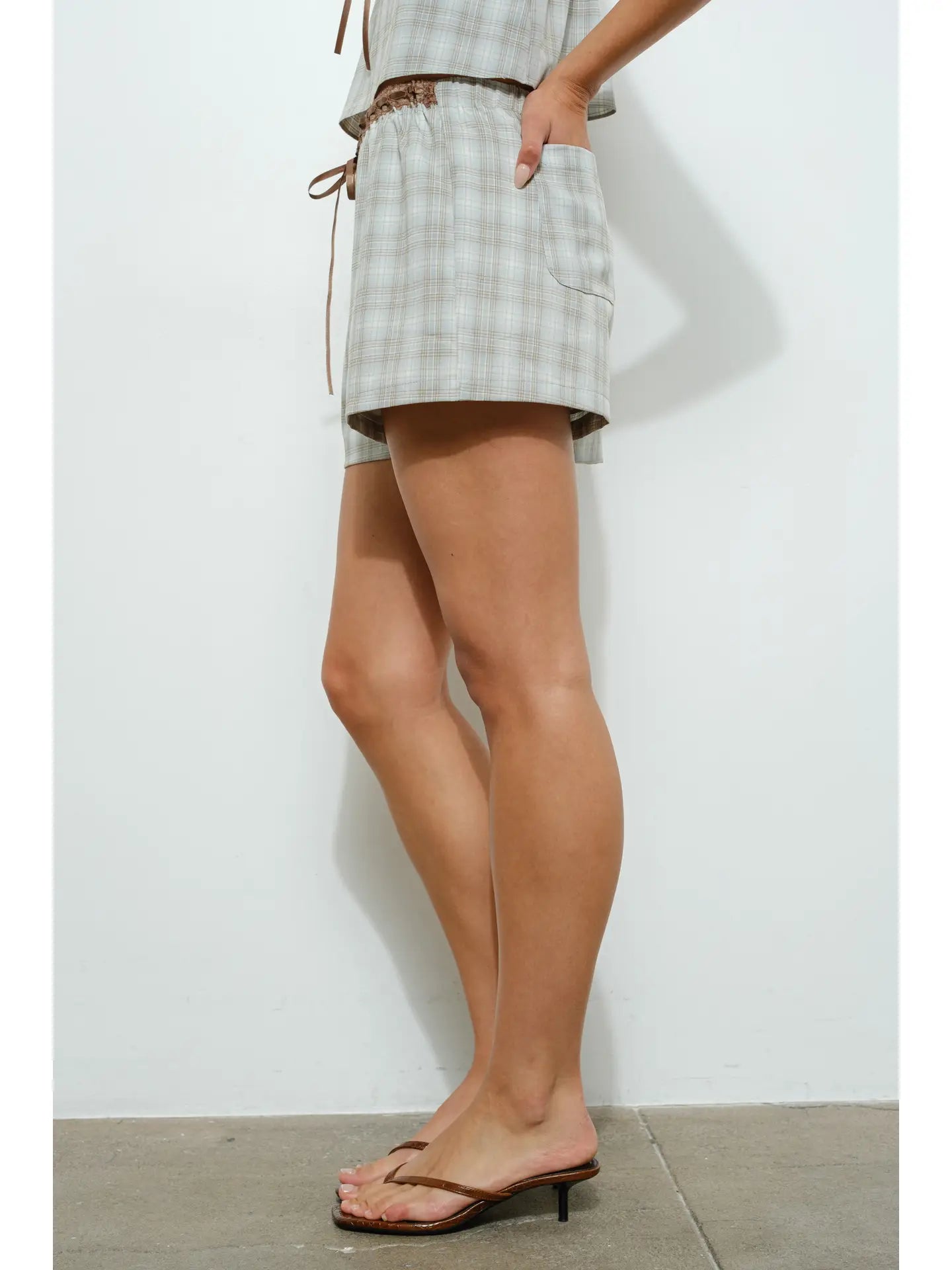 Lace Trim Plaid Shorts