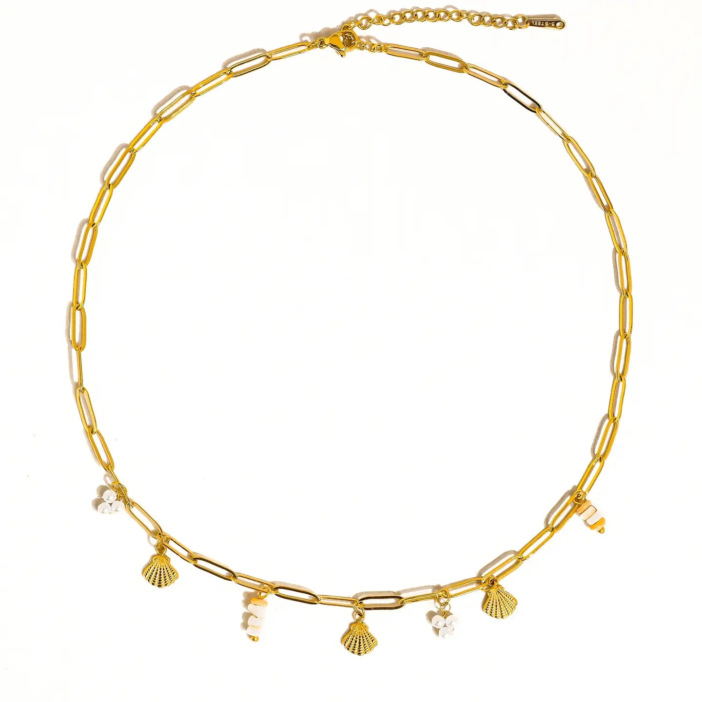 June 18K Gold Non-Tarnish Seashells Charm Necklace