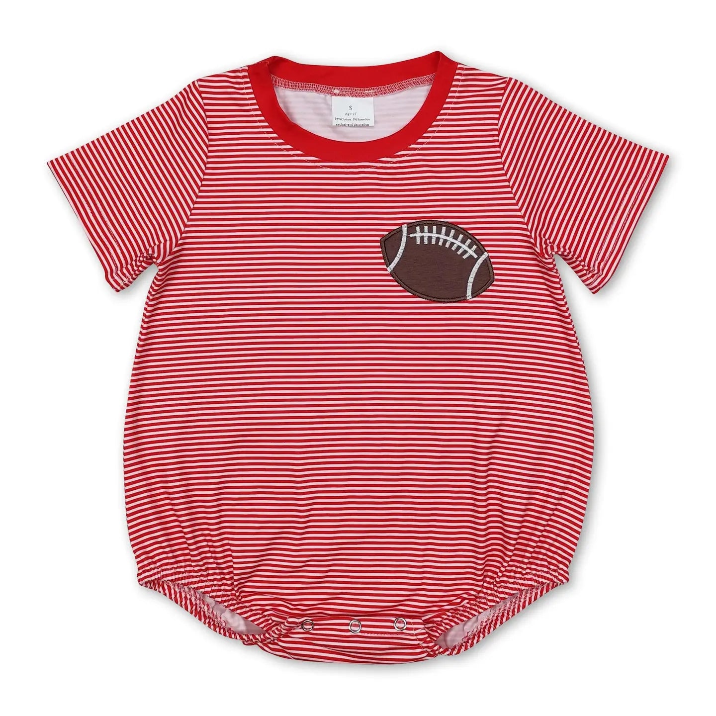 Red Short Sleeves Stripe Football Baby Kids Romper