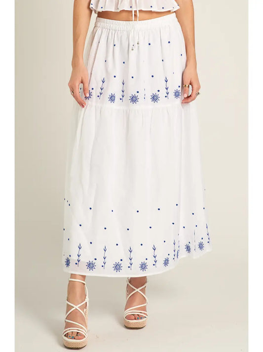 Athens Embroidered Tiered Maxi Skirt
