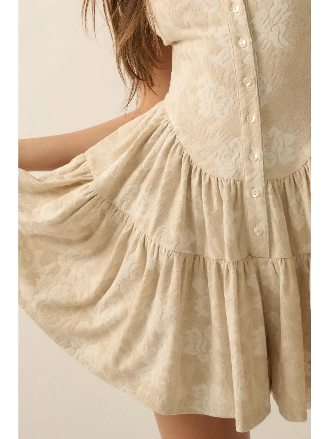 Floral Jacquard Tapestry Ruffled Romper Dress