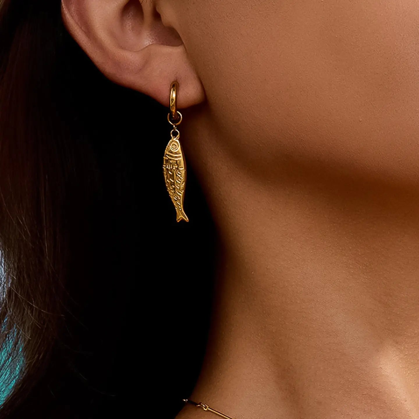 Non-Tarnish Fish Hoop Earring
