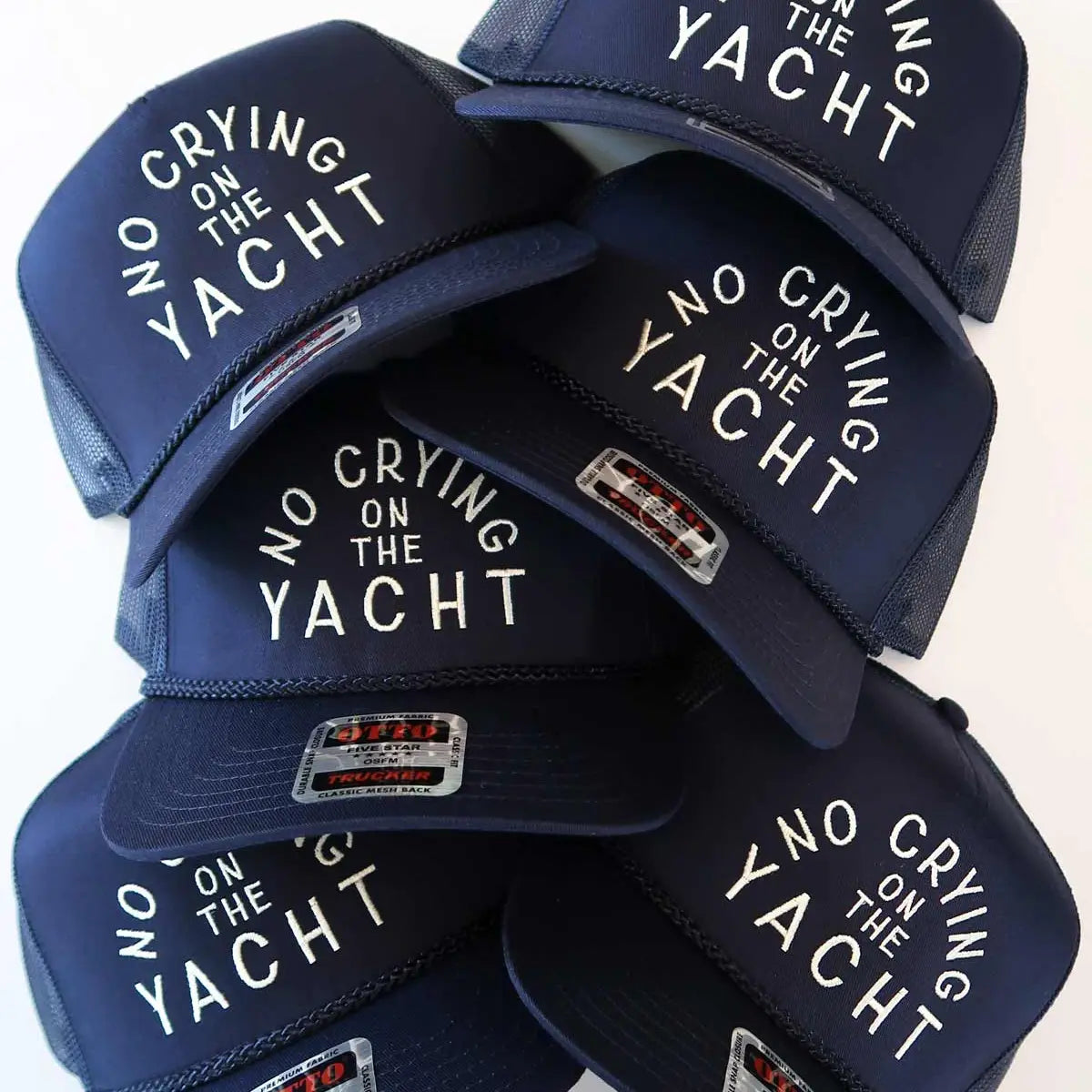 No Crying On the Yacht Navy Rope Trucker Hat - Unisex