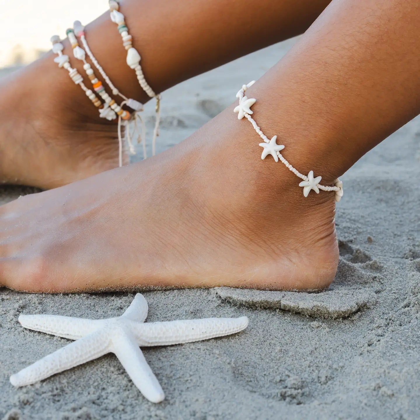 White Seastar Seedbead Anklet