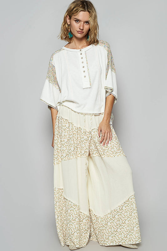 Contrast Floral Gauze Woven Pants