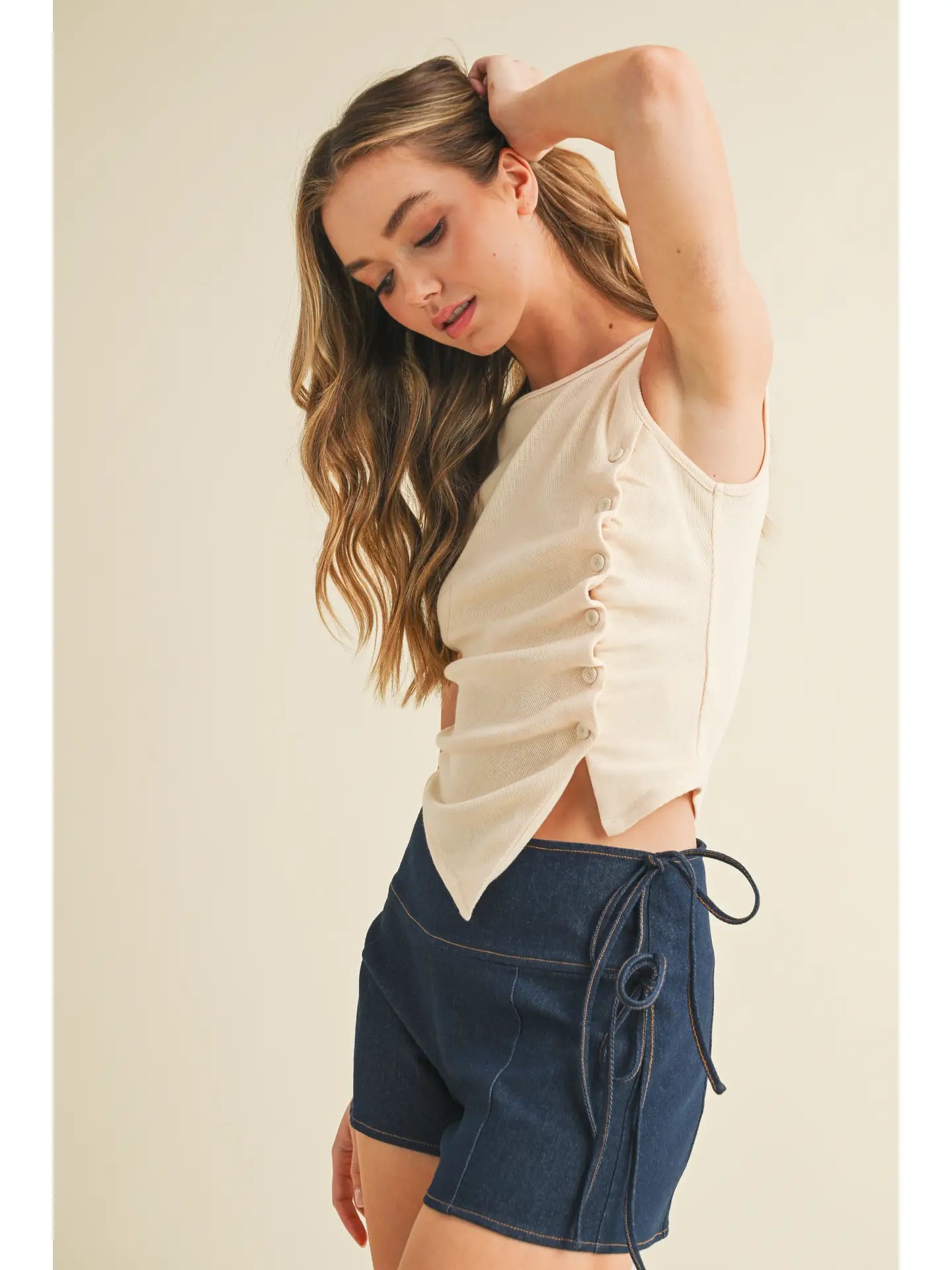 Asymmetrical Button Detail Down Knit Tank
