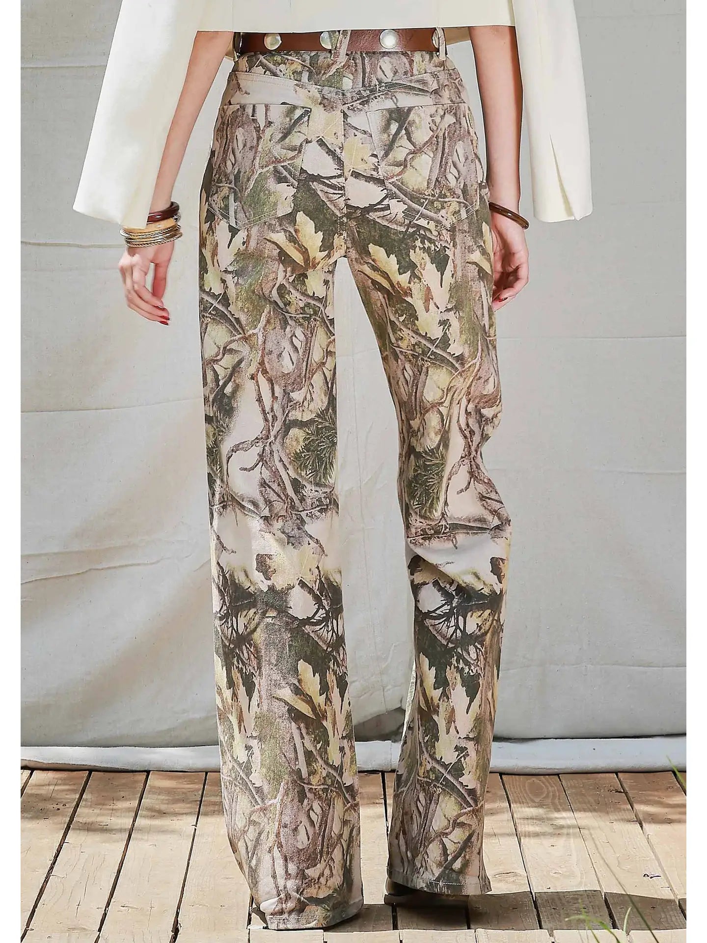 High-Rise Camo Print Wide Leg Jeans