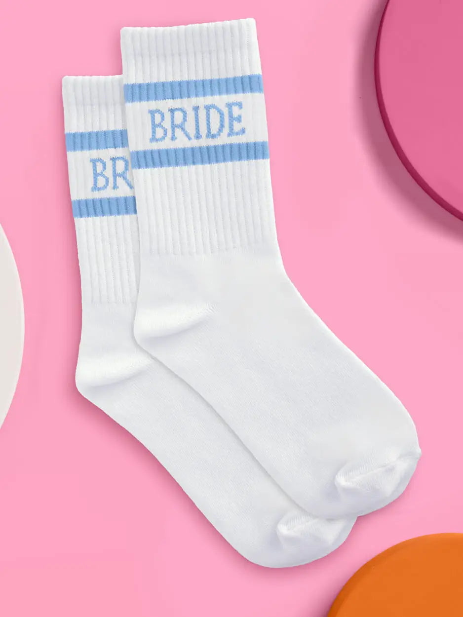 Something Blue Bride Socks - White Tube Socks, Bride Gift, Bachelorette Party