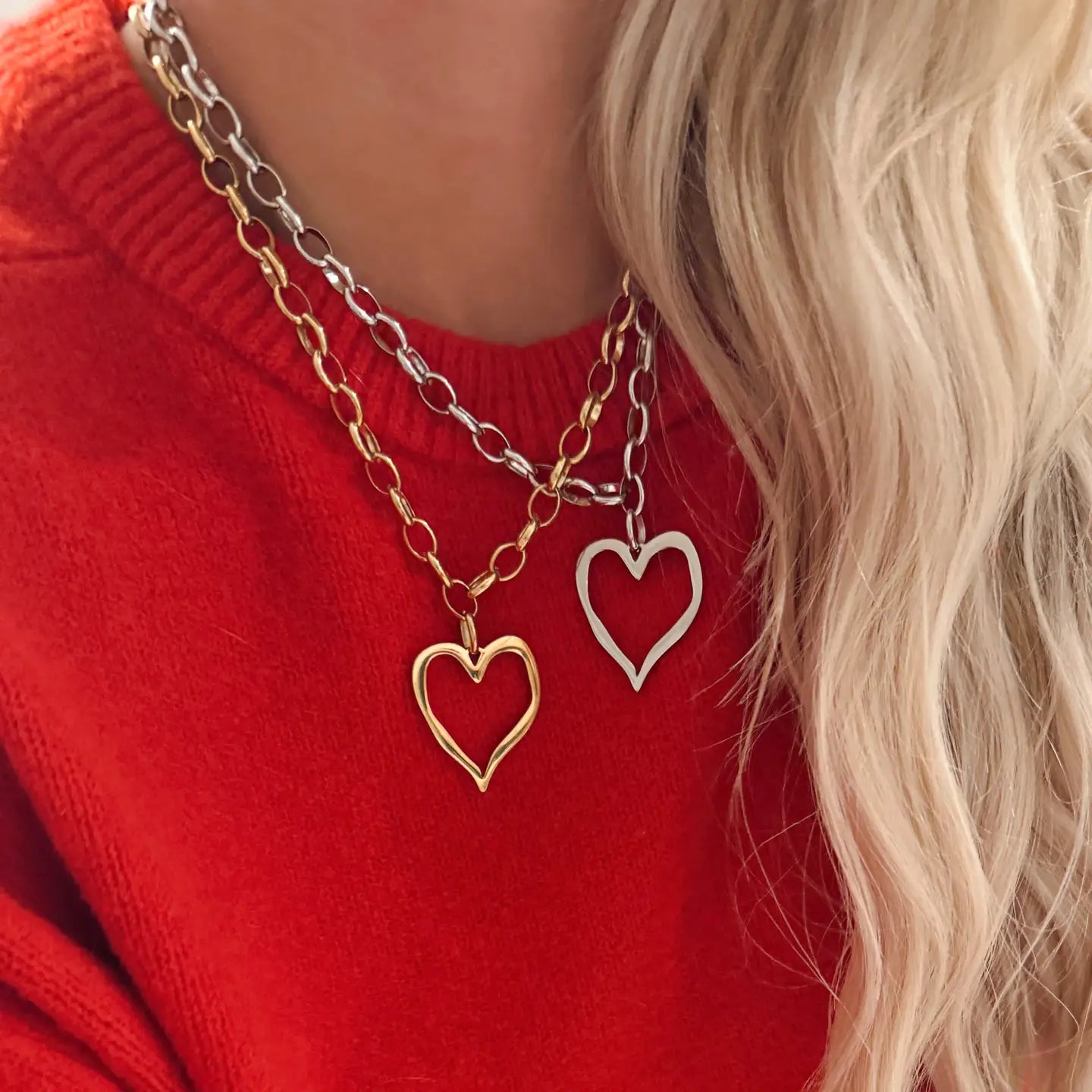 Large Open Heart Necklace - Gold