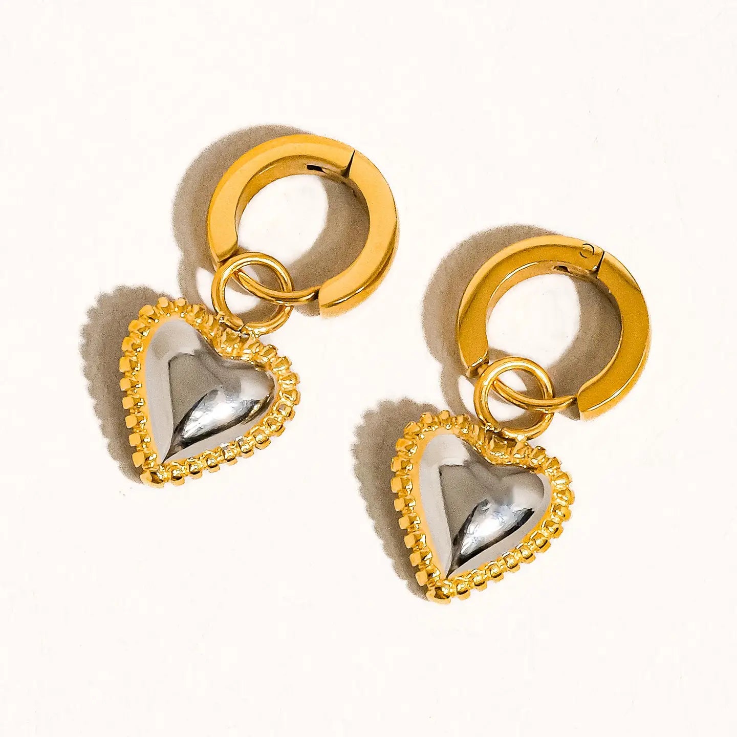 Savon 18K Non-Tarnish Two Tone Classic Heart Earring