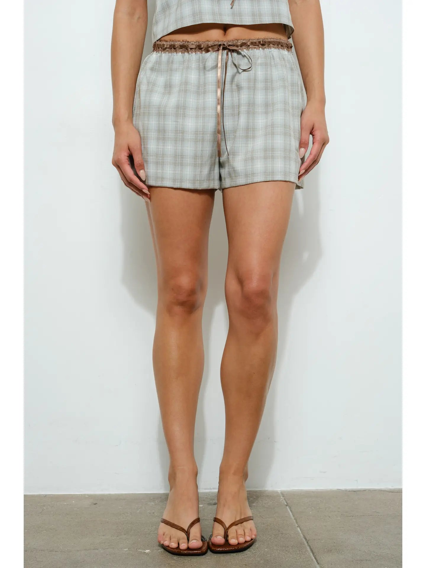 Lace Trim Plaid Shorts