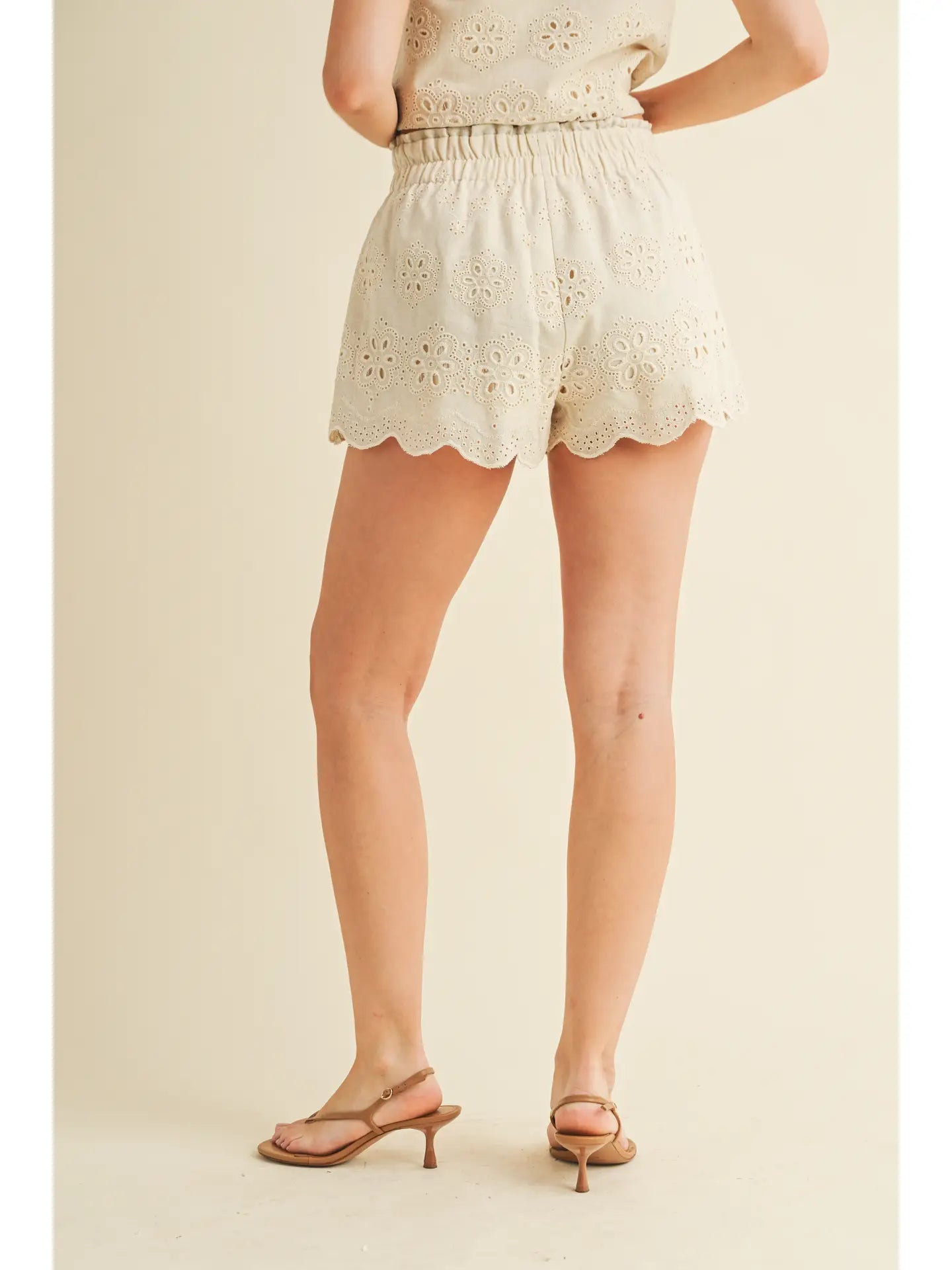 Floral Eyelet Embroidery Scalloped Hem Crop Top