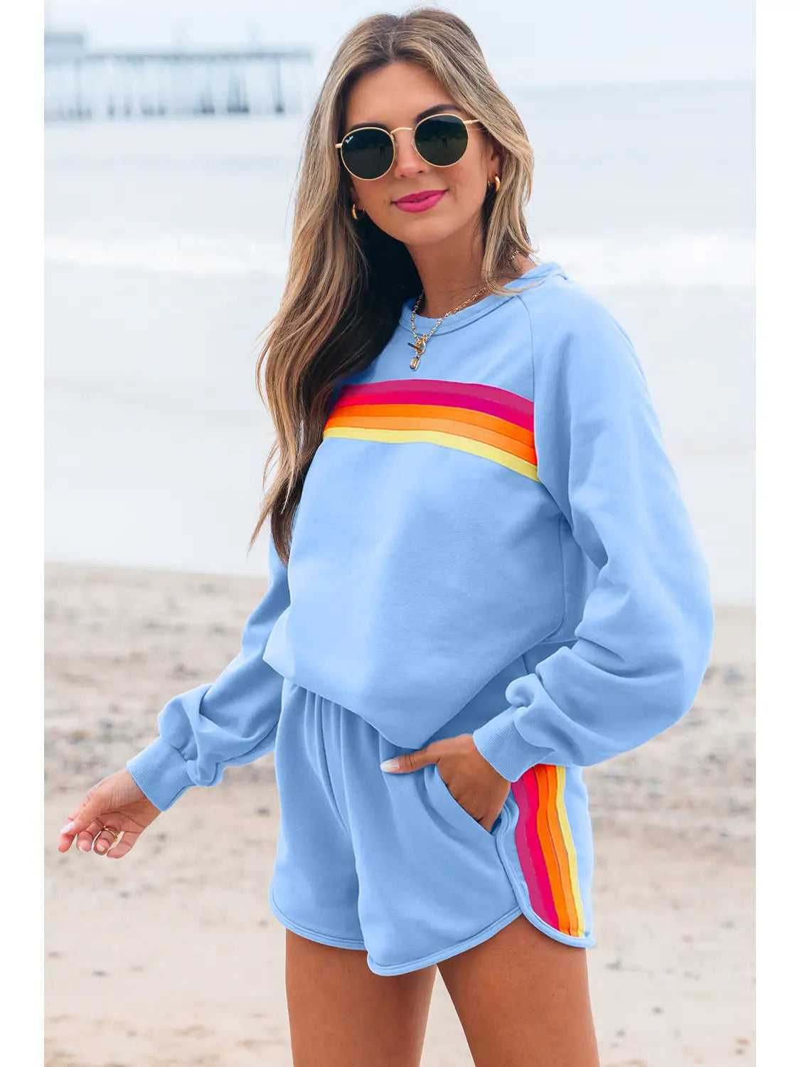 Kenzie | Stripe Pullover and Shorts Two Piece Casual Set