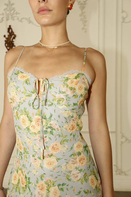 Golden Flower Chiffon Mini Dress