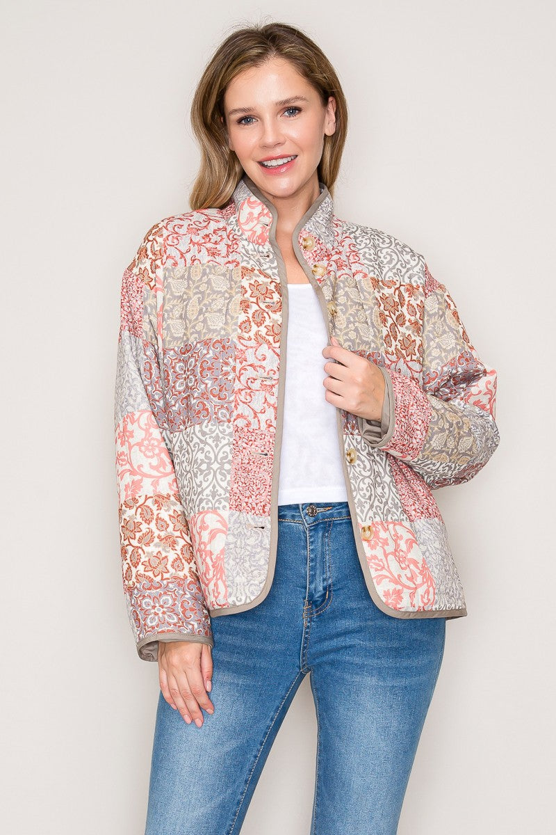 Patchwork Knit Jacket With Buttons