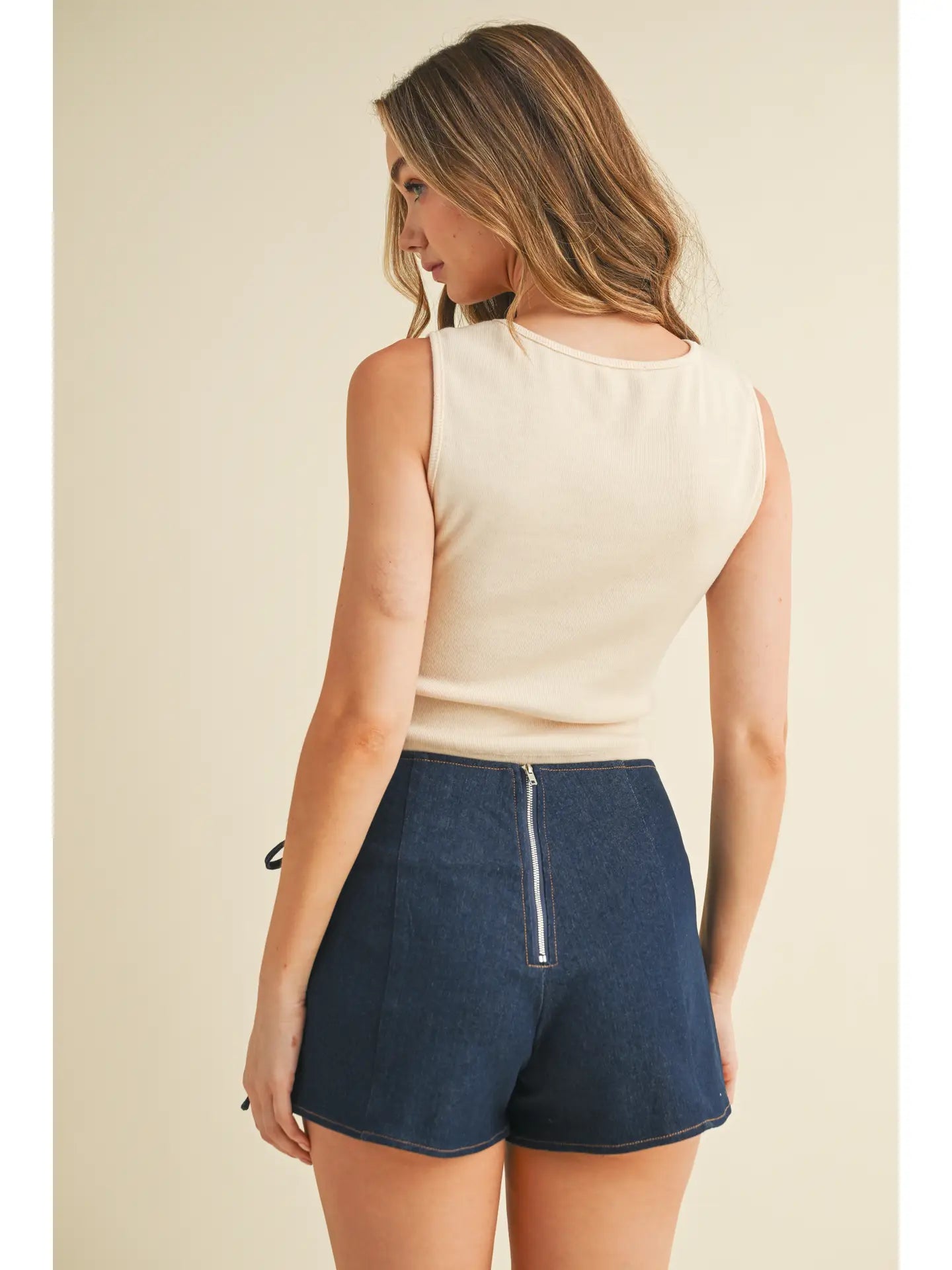 Asymmetrical Button Detail Down Knit Tank