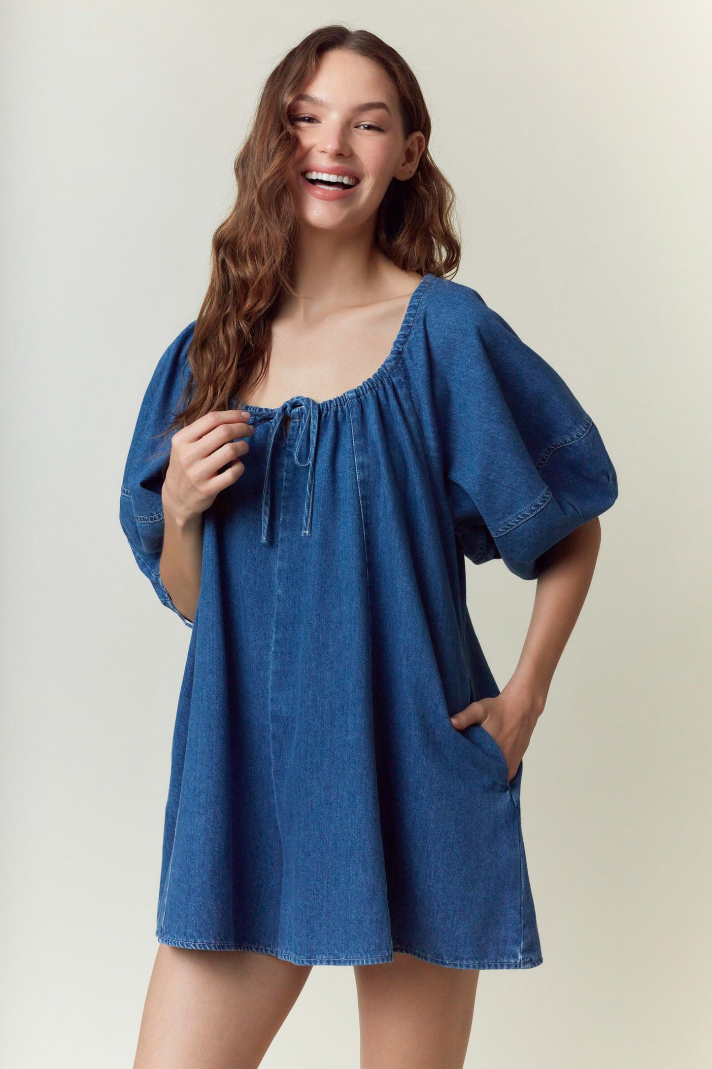 Washed Denim Front Tie Detail Easy Fit Romperb