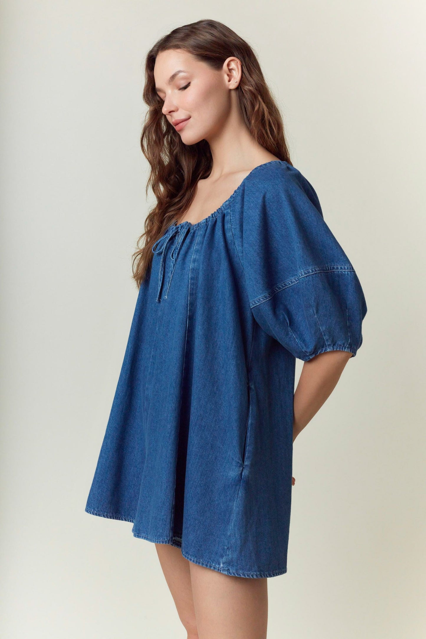 Washed Denim Front Tie Detail Easy Fit Romperb
