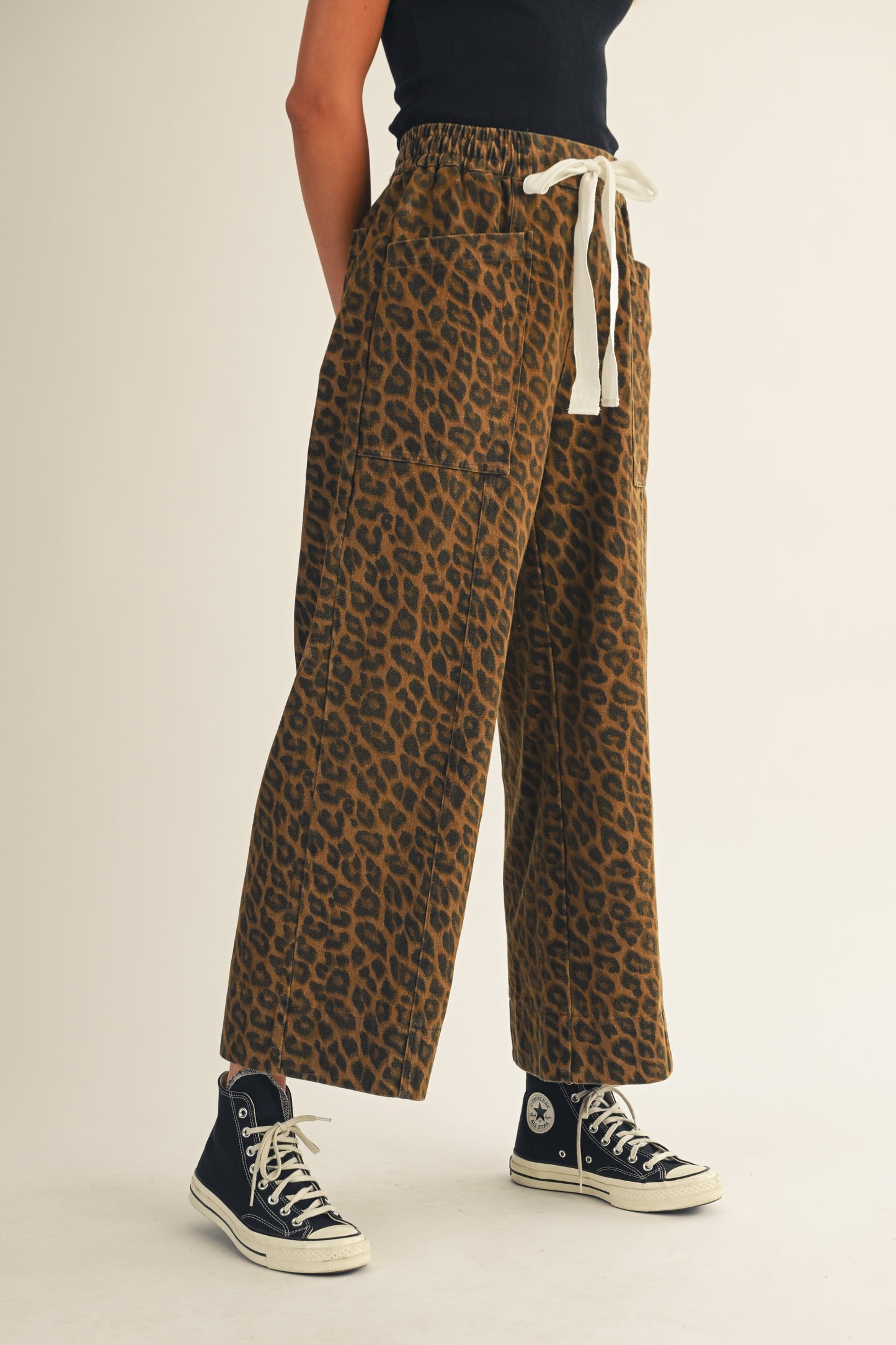 Leopard Elastic Waist String Pants