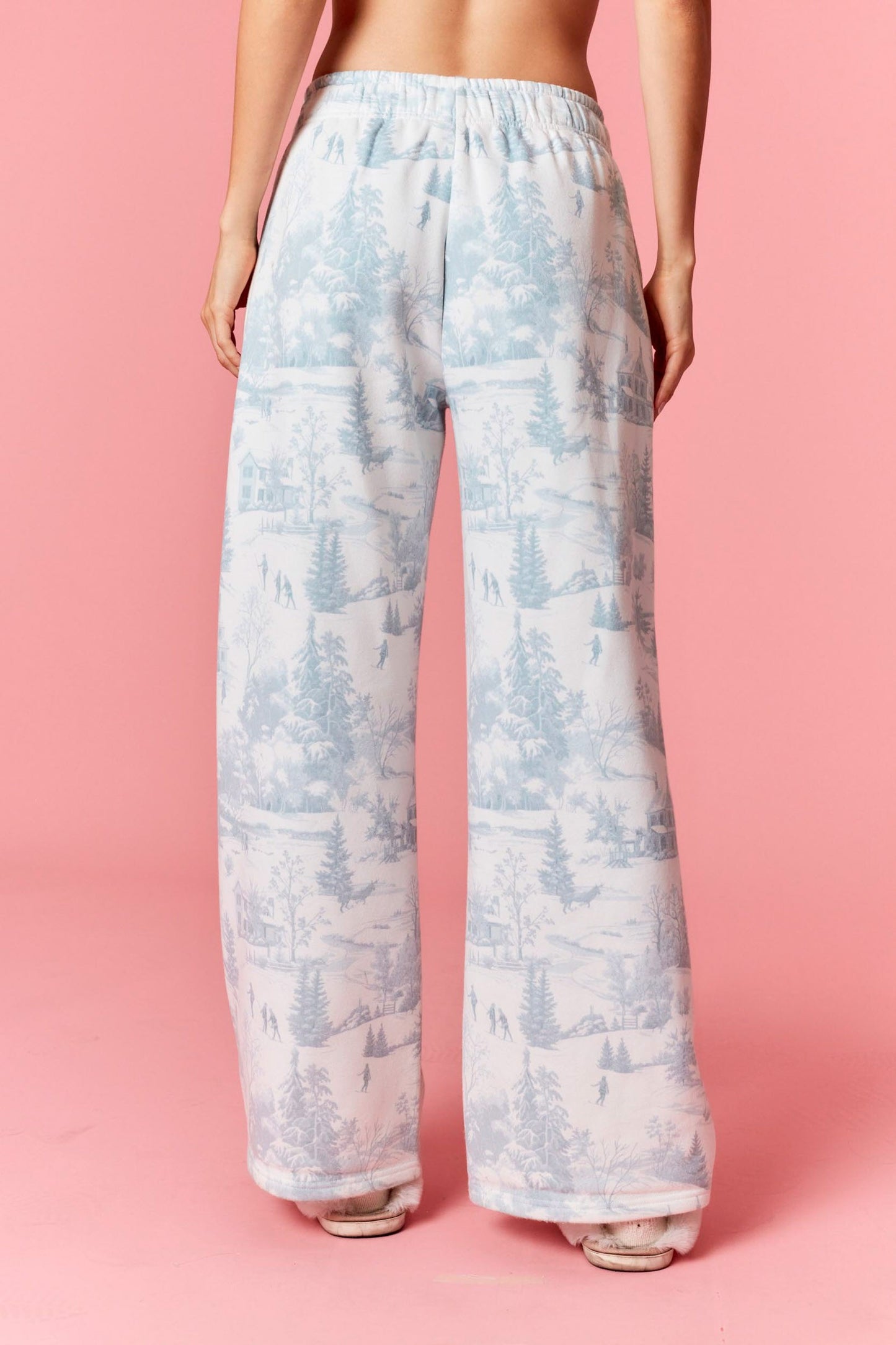 Holiday Scenery Print Fleece Terry Sweatpants