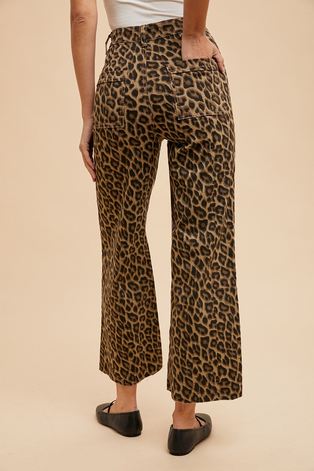 Animal Printed Stretch High Rise Wide Leg Jean
