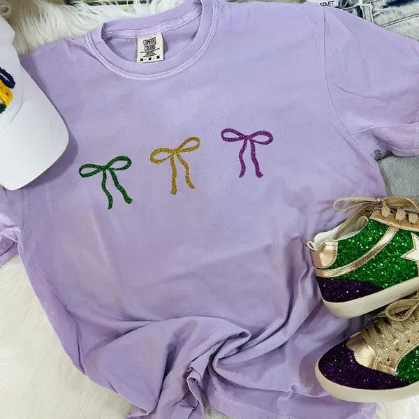 Mardi Gras Multicolored Glitter Ribbon Tee