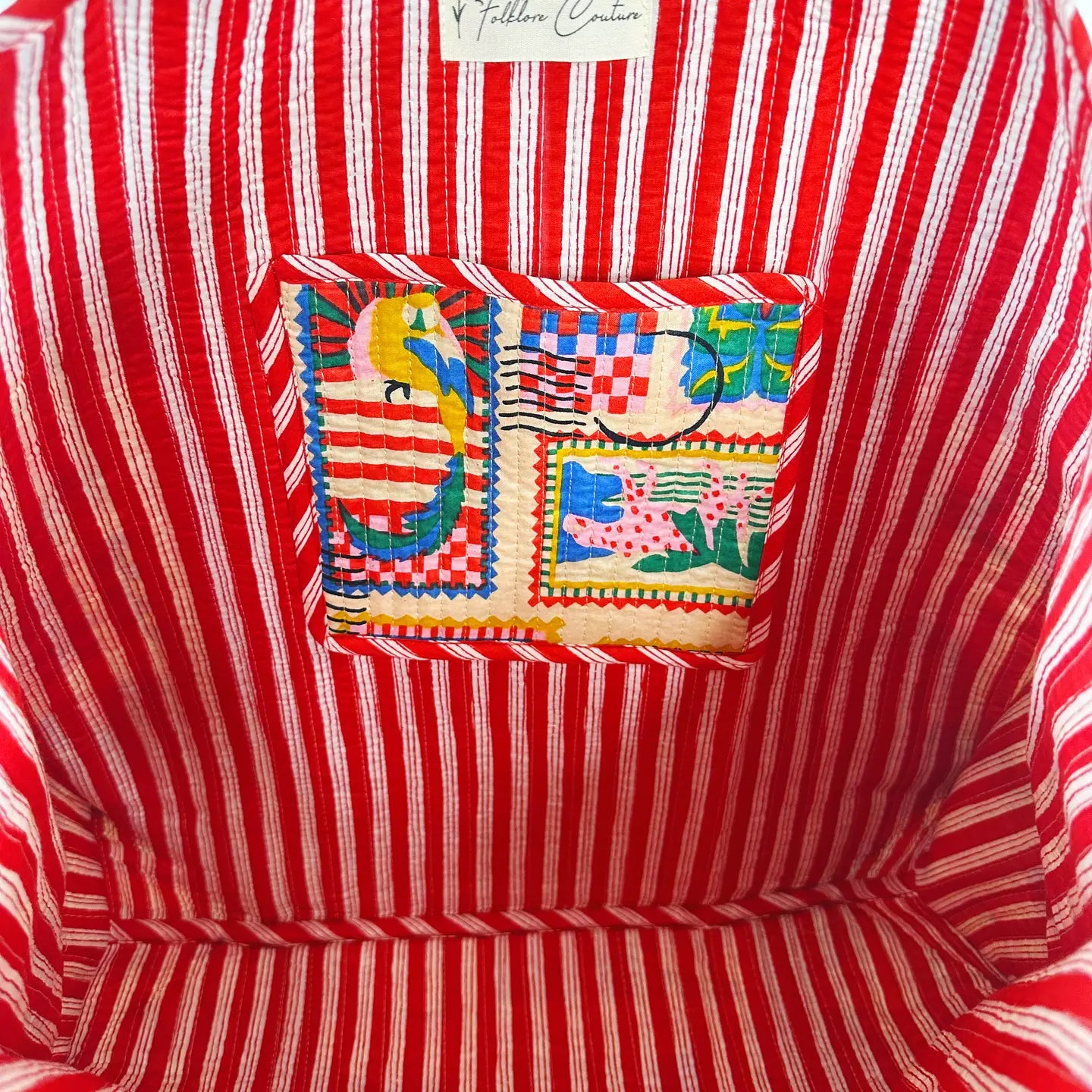 Quilted Tote Bag | Vacation Stamps | Large Shopping Tote