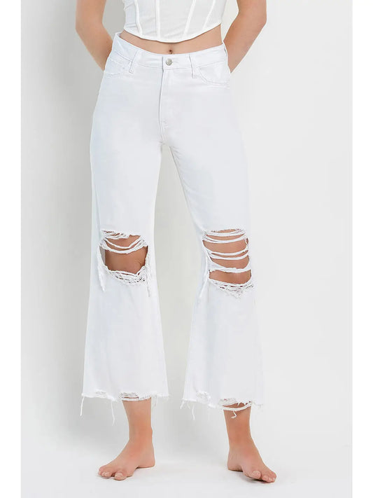 White 90's Vintage Super High Rise Crop Flare Jeans