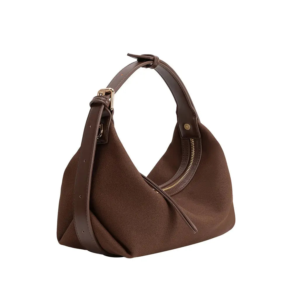 Lilith Brown Vegan Suede Top Handle Bag - Melie Bianco