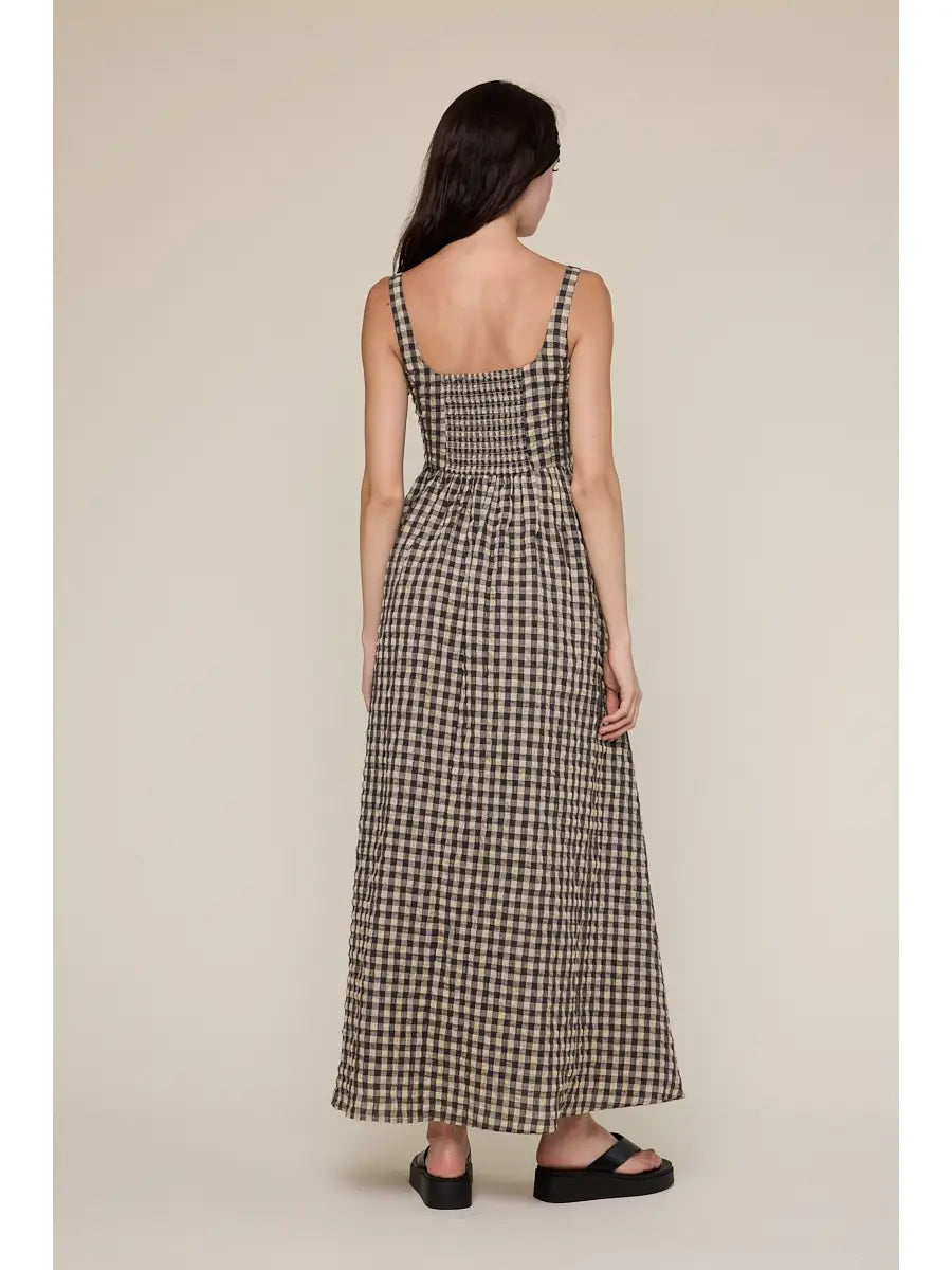 Checker Print U-Neck Sleeveless Plain Maxi Dress