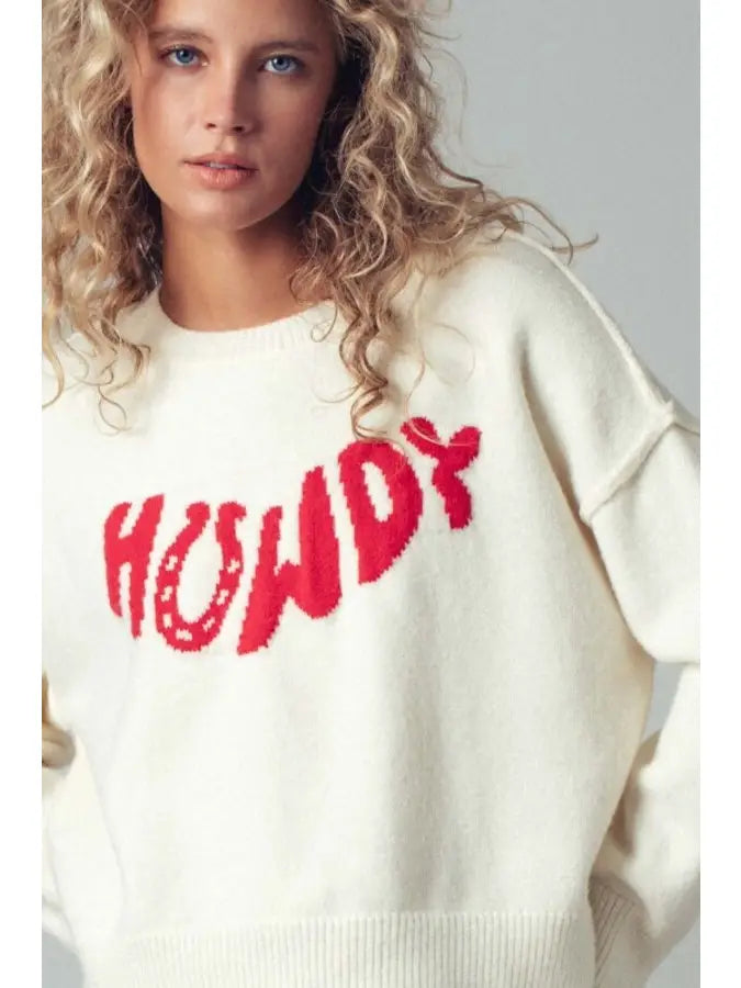 Howdy Slogan Crewneck Knit Sweater
