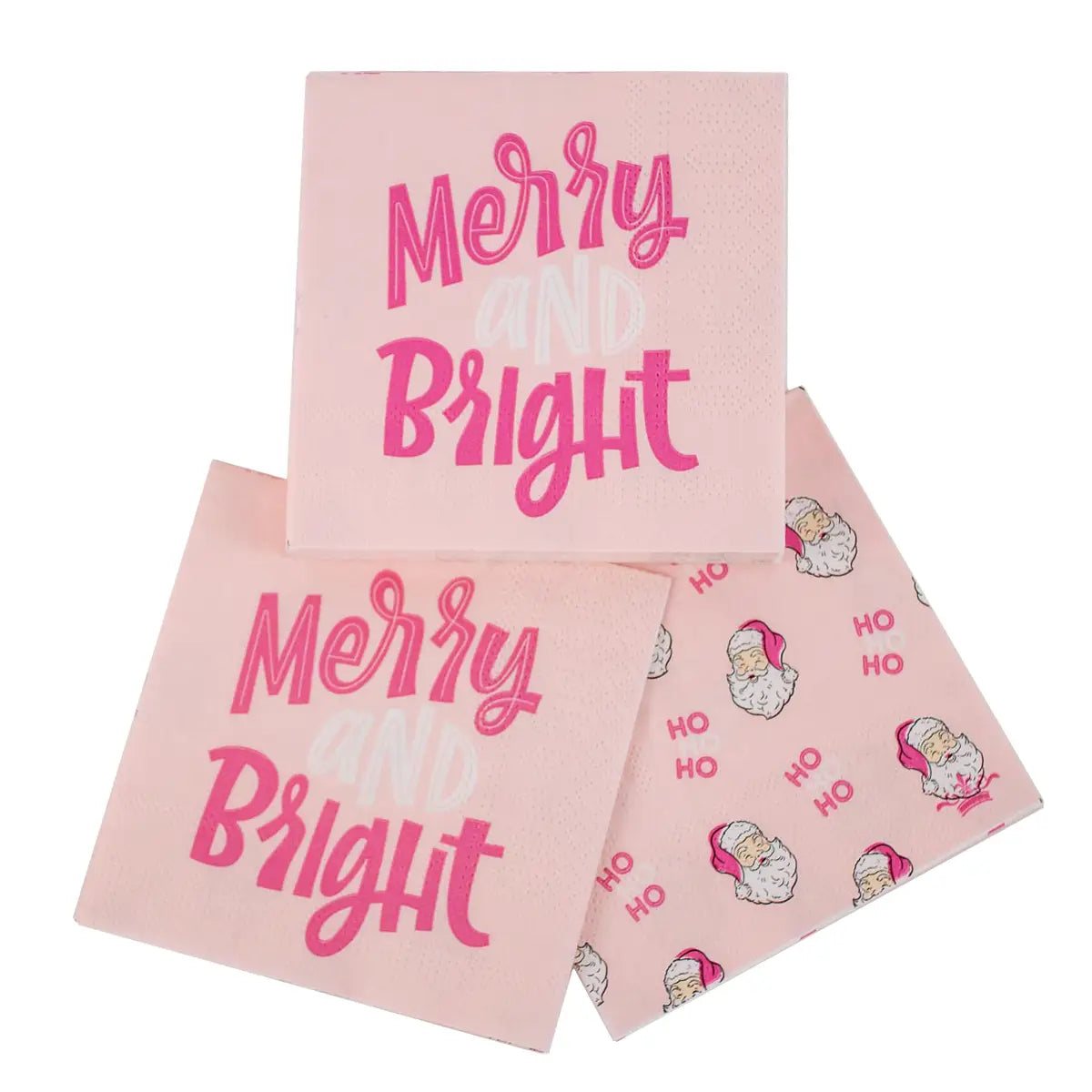 Merry & Bright Cocktail Napkins Pink/White 5"