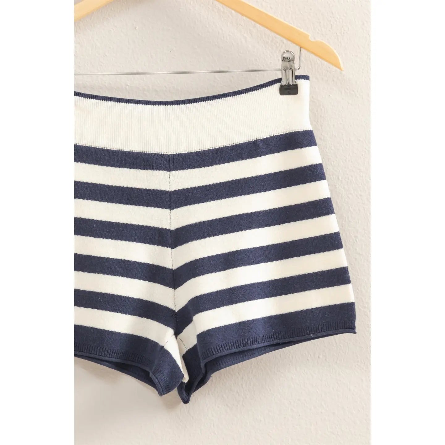 Navy Fitted Striped Knit Shorts