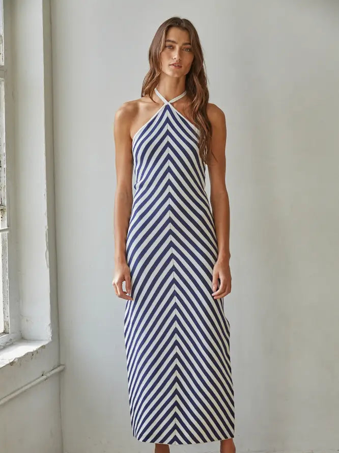 Knit Sweater Striped Halter Neck Maxi Dress – The Ivory Palm