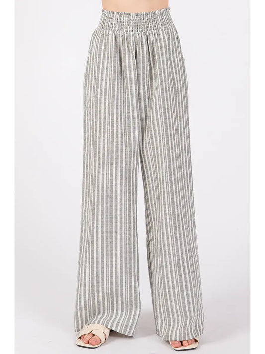 Smocked Waist Wide Leg Pants
