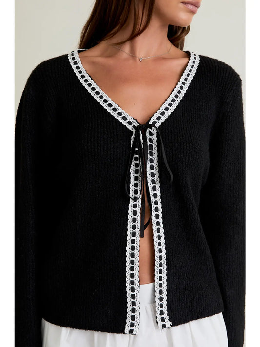 Sweater Cardigan with Trim Detail