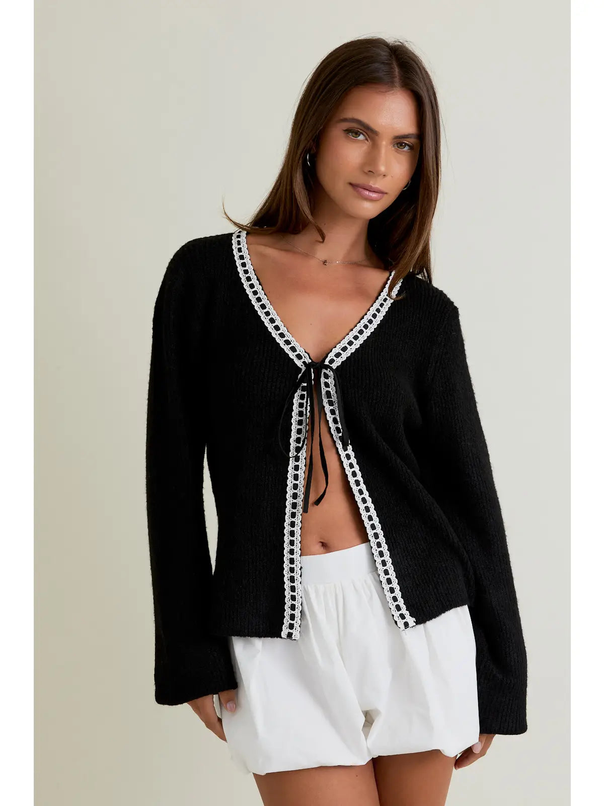 Sweater Cardigan with Trim Detail