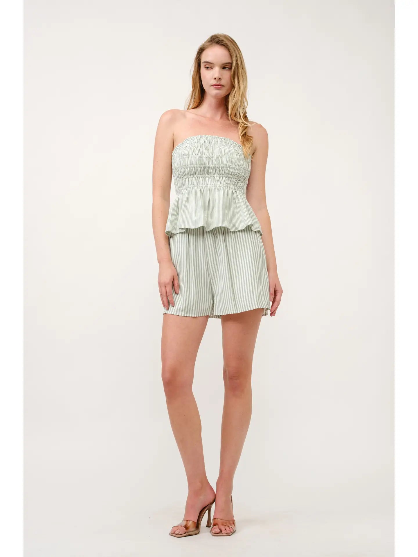 Green & White Striped Cabana Shorts