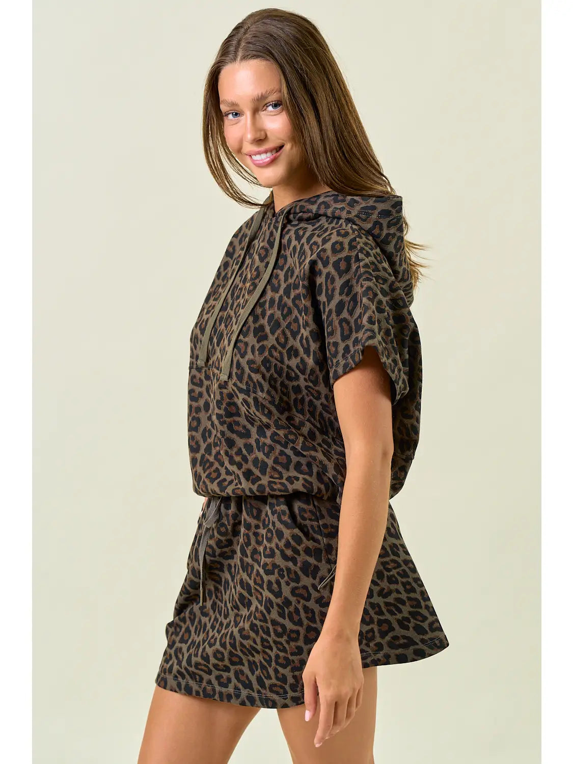 Leopard Terry Drawstring Oversized Hoodie