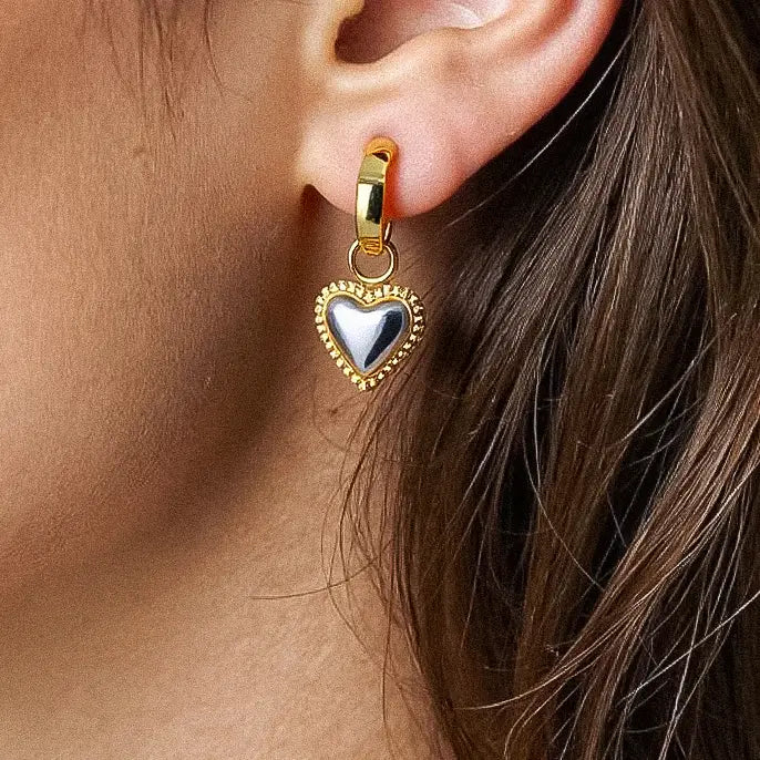 Savon 18K Non-Tarnish Two Tone Classic Heart Earring