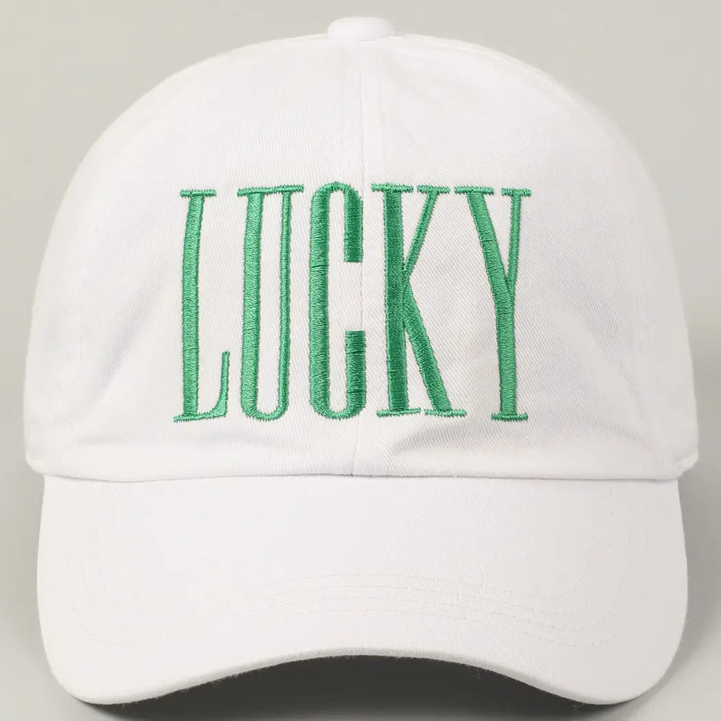 Lucky Text Design Embroidery Baseball Cap