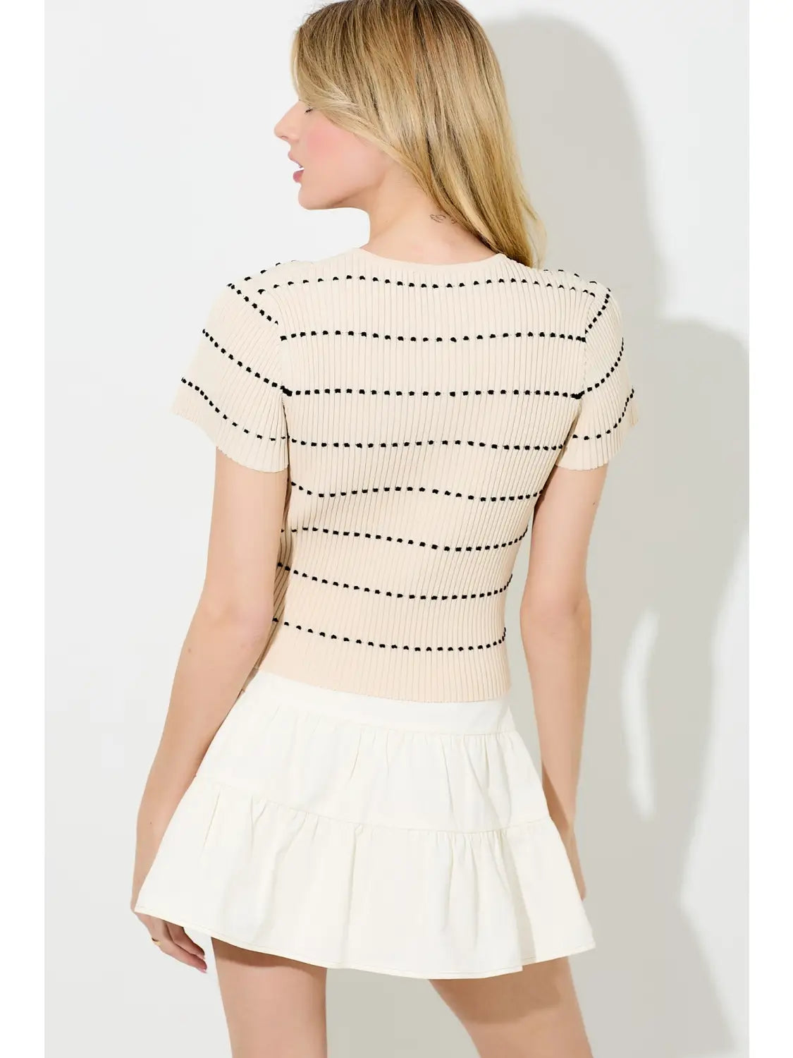 Dotted Button Up Ribbed Top