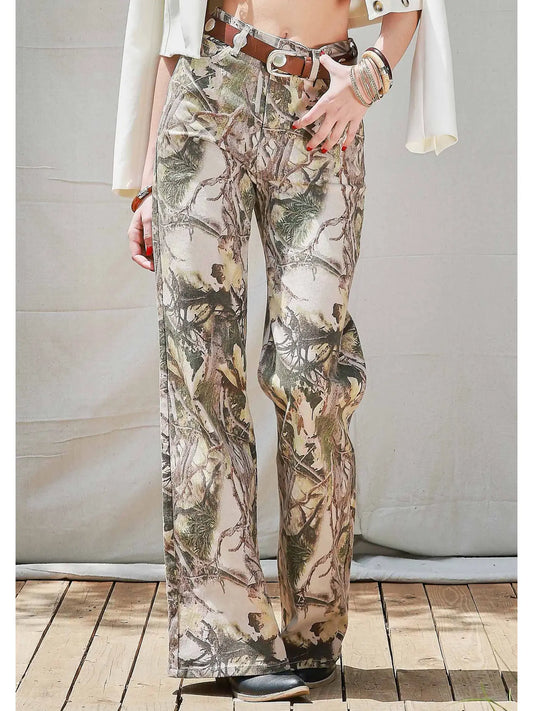 High-Rise Camo Print Wide Leg Jeans
