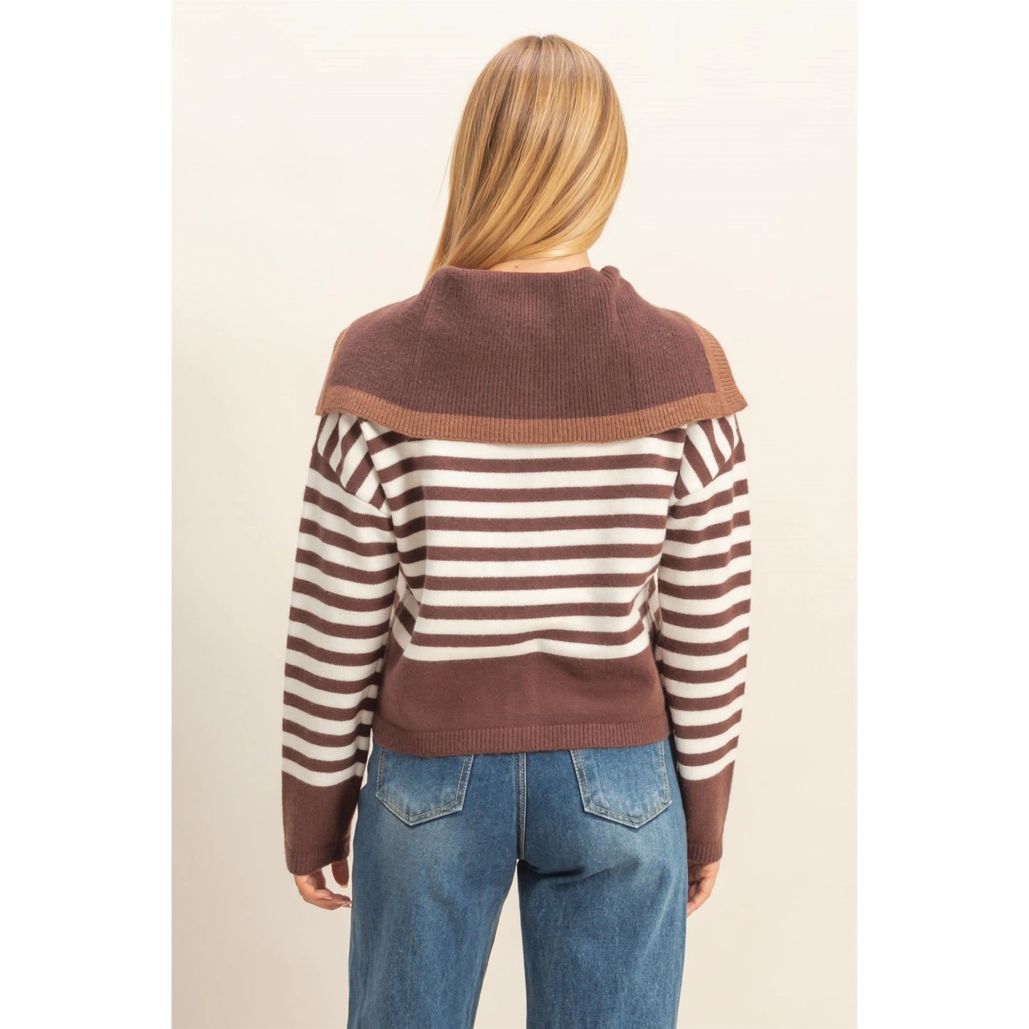 Striped Button-Up Sailor Collar Sweater