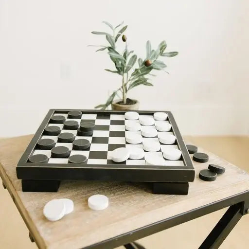12x12x2 Wood Checker Board Set, W/Storage Games